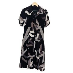 Neil Barret Grey Toned Modernist Hybrid Silk Dress SZ 38